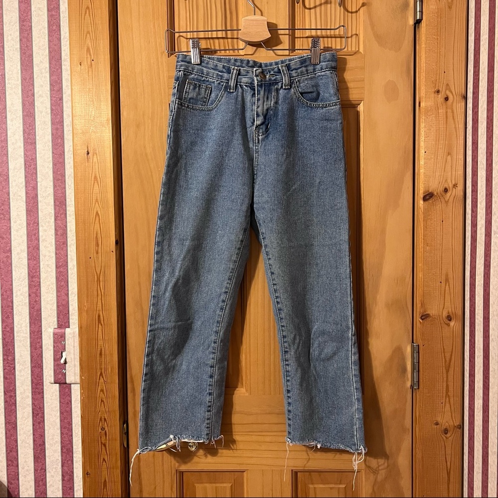 high rise cropped straight leg jeans